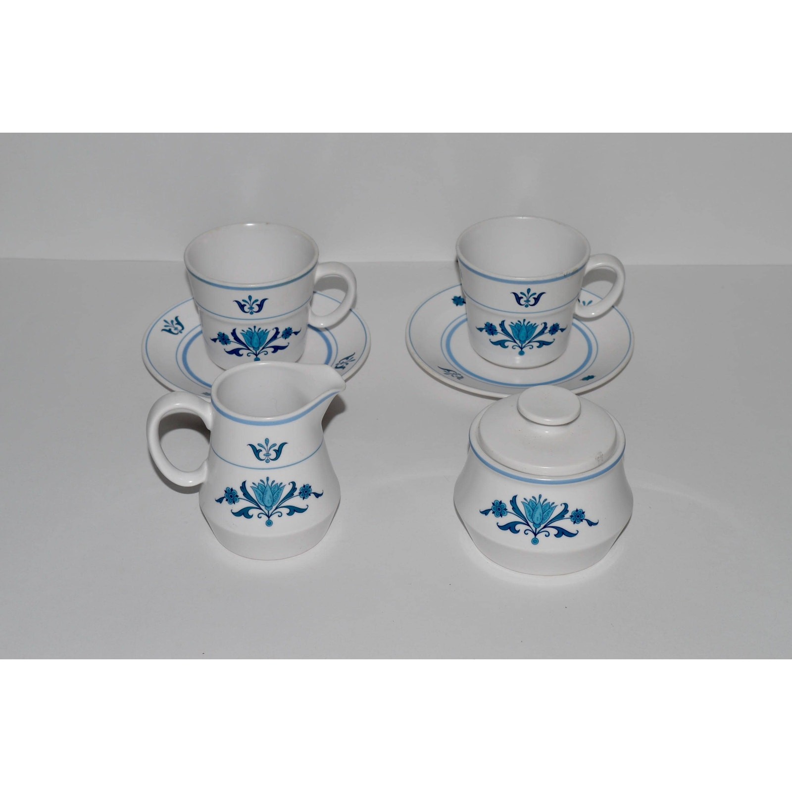 Noritake Progression Blue Haven Cream Sugar w 2 Cups 2 Saucers, Coffee Tea for 2 gallery