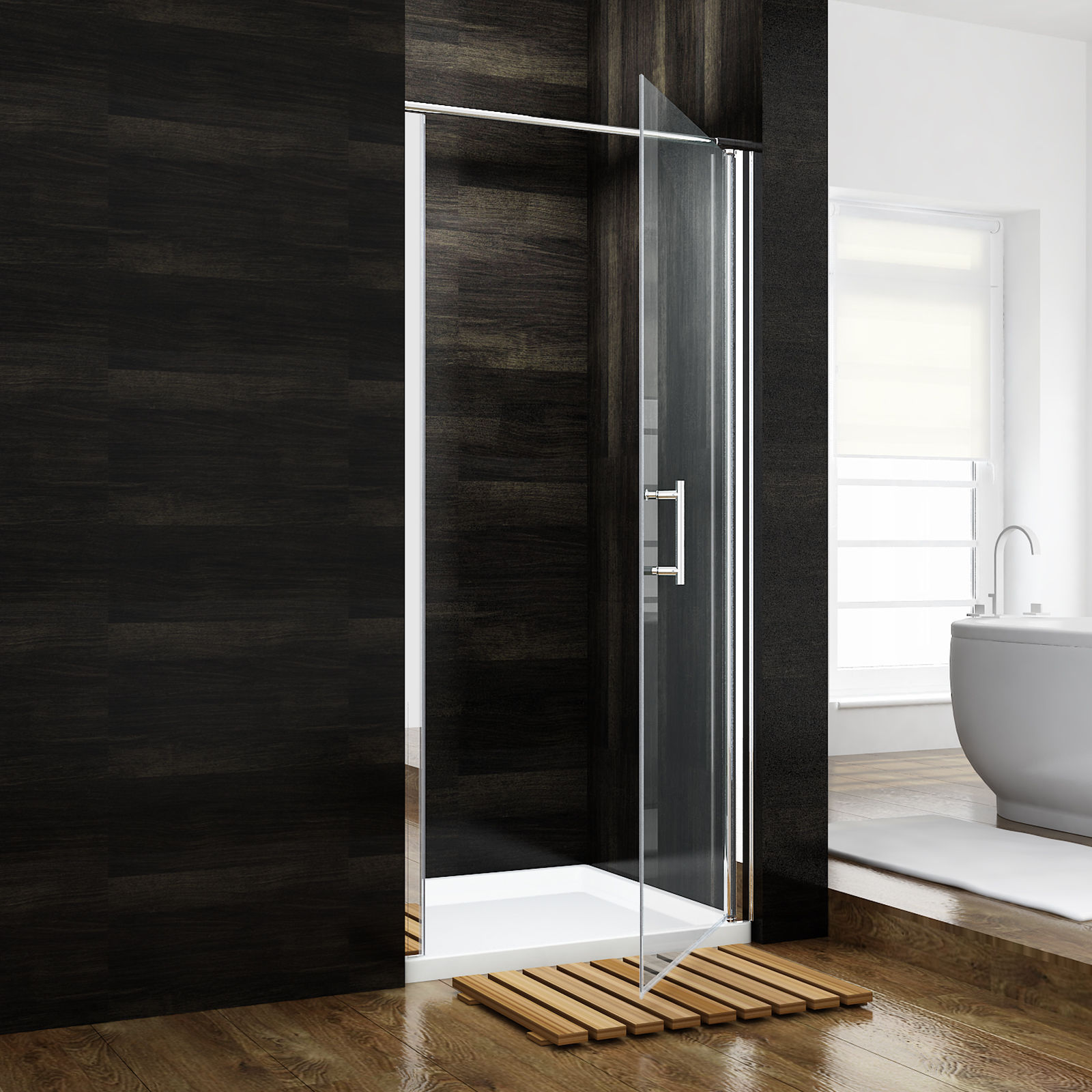 SUNNY 32" W x 72" H Semi-Frameless Pivot Shower Door 1/4" Clear Glass Chrome gallery