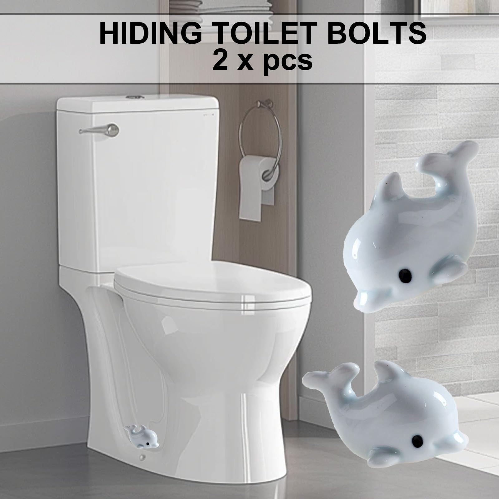 YOUDMEARUD Ceramic Dolphin Toilet Screw Cover Caps, Toilet Bolt Covers Decora... gallery