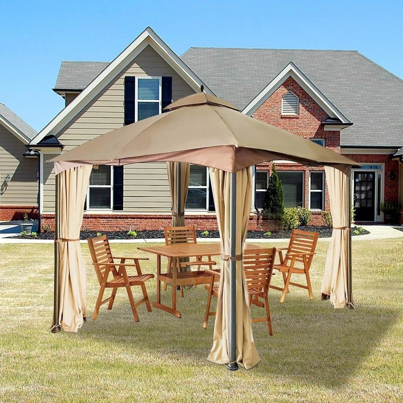 Universal Beige Replacement Privacy Curtain for 10' x 10' Gazebos - Easy Install gallery
