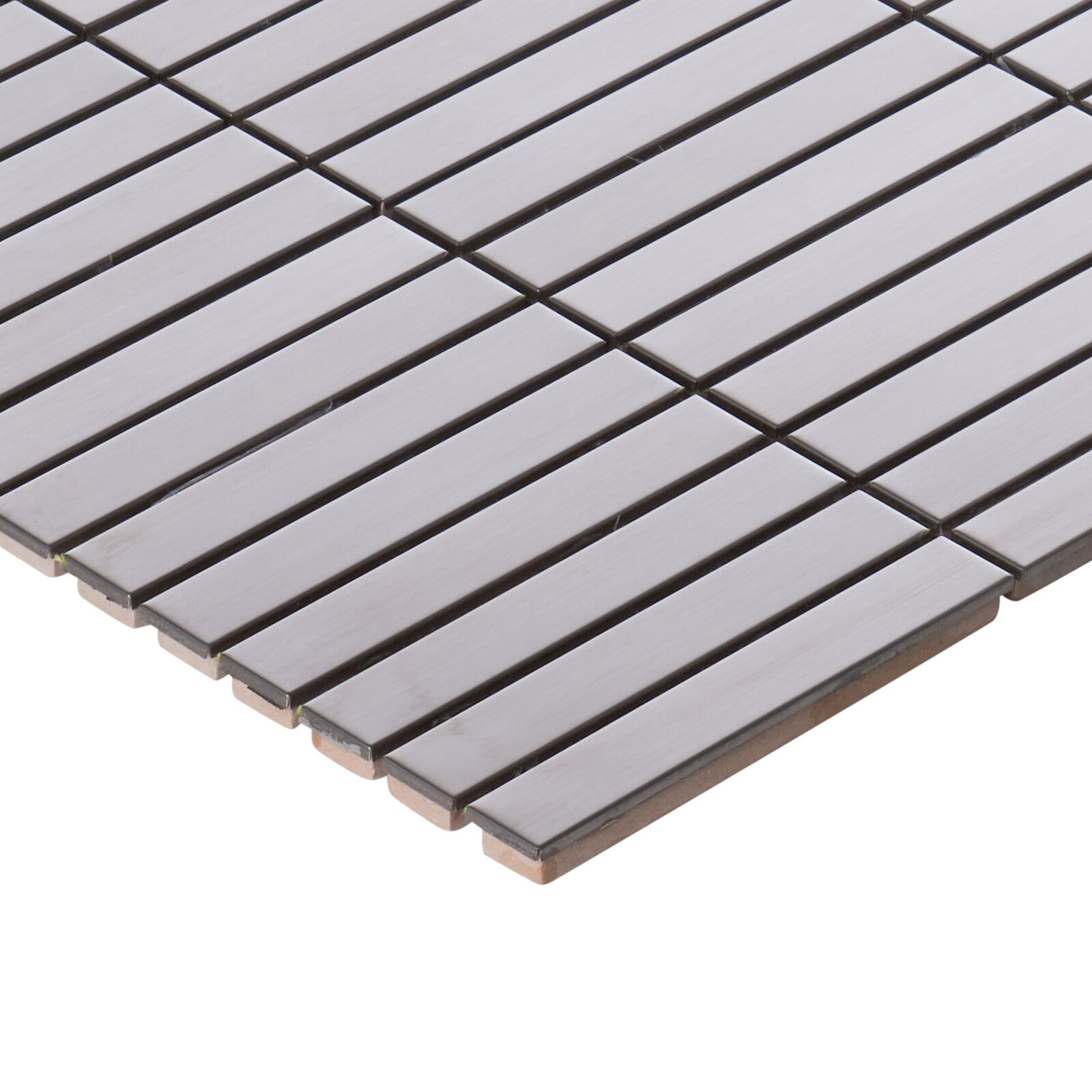 Brushed Nickle Stainless Steel Metallic Metal Stacked Mosaic Tile Backsplash gallery