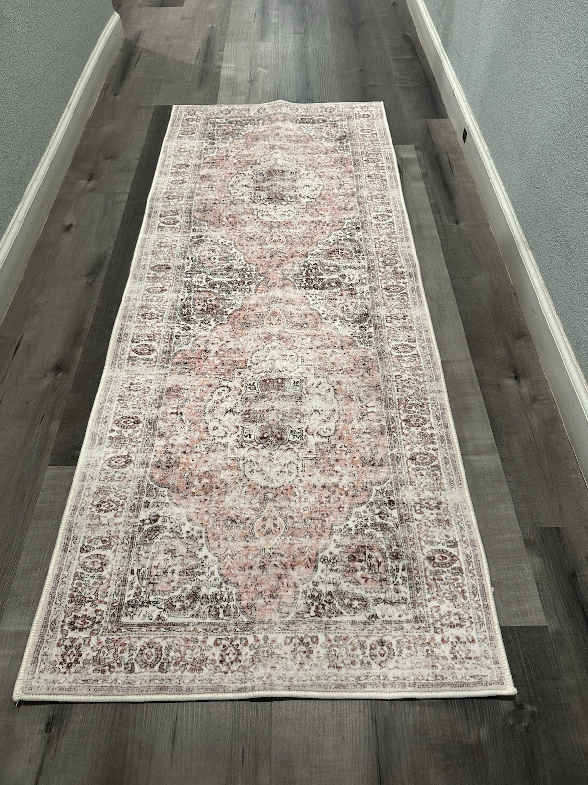 Non-Slip Machine Washable Floral Runner Rug, Pink Beige Gray, 2 x 8 ft gallery