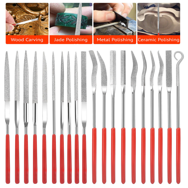 20-Piece Mini Diamond Needle File Set 3X140mm Small Metal Riffler Files Jewelers gallery