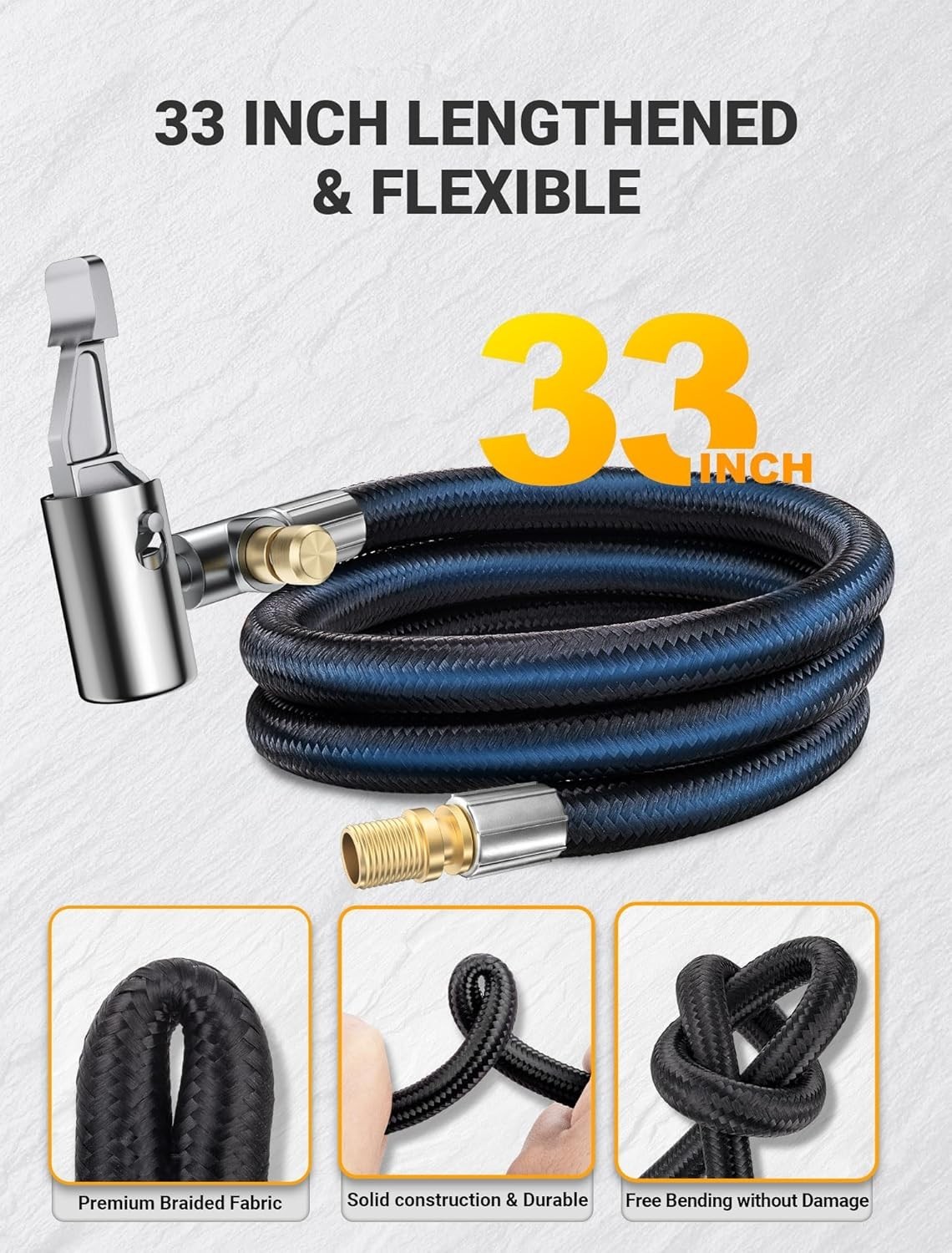 33" Lengthened Tire Inflator Hose Adapter Quick Connect&Release, Lock on Air Chu gallery