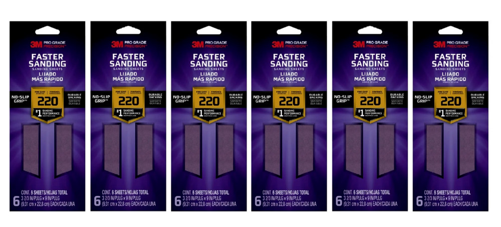 3M Precision Sanding Sheets 3 2/3 in x 9 in, 220 grid, 6 Sheets 6 Pack