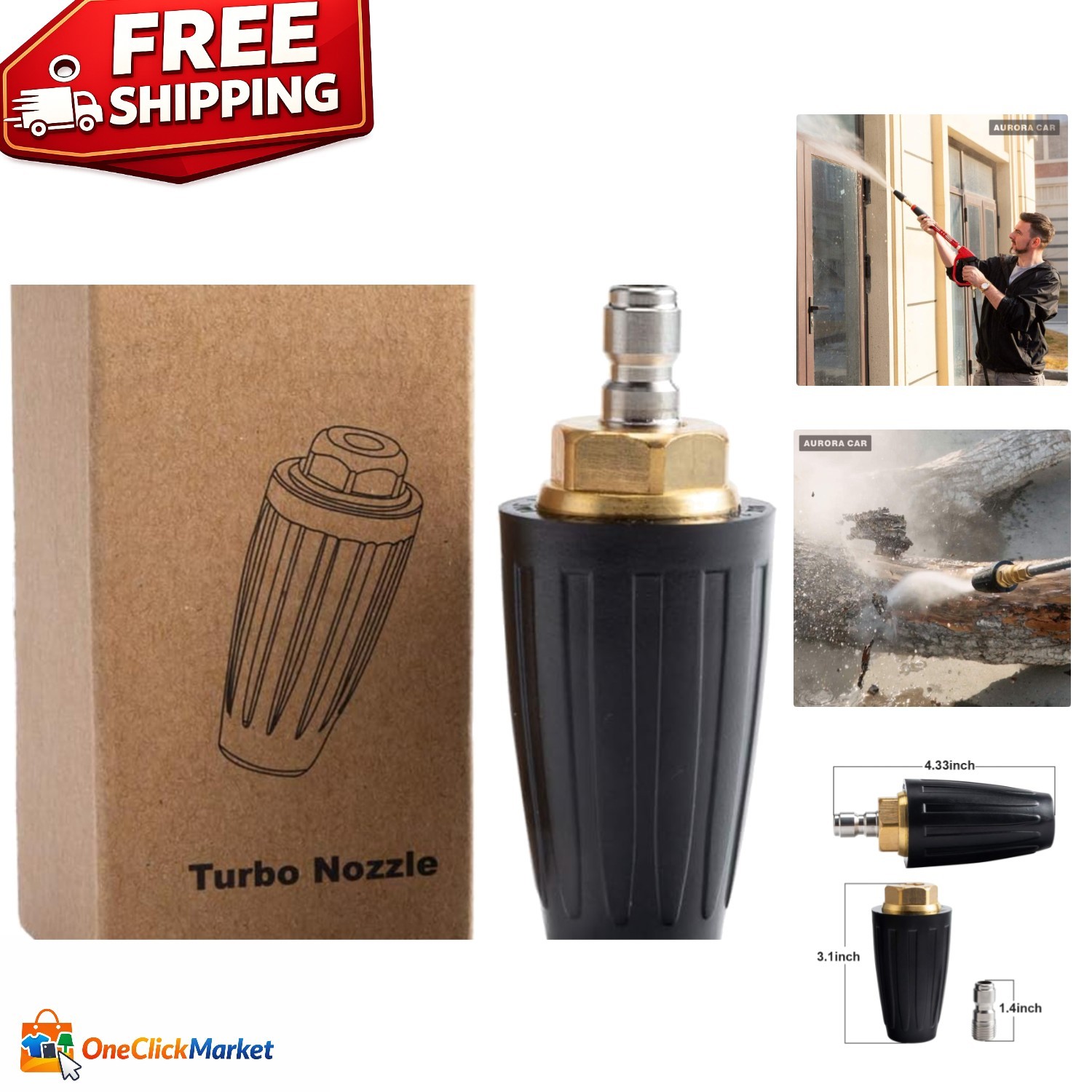 Powerful Rotary Turbo Nozzle for 4000 PSI Pressure Washers - Rustproof & Durable gallery