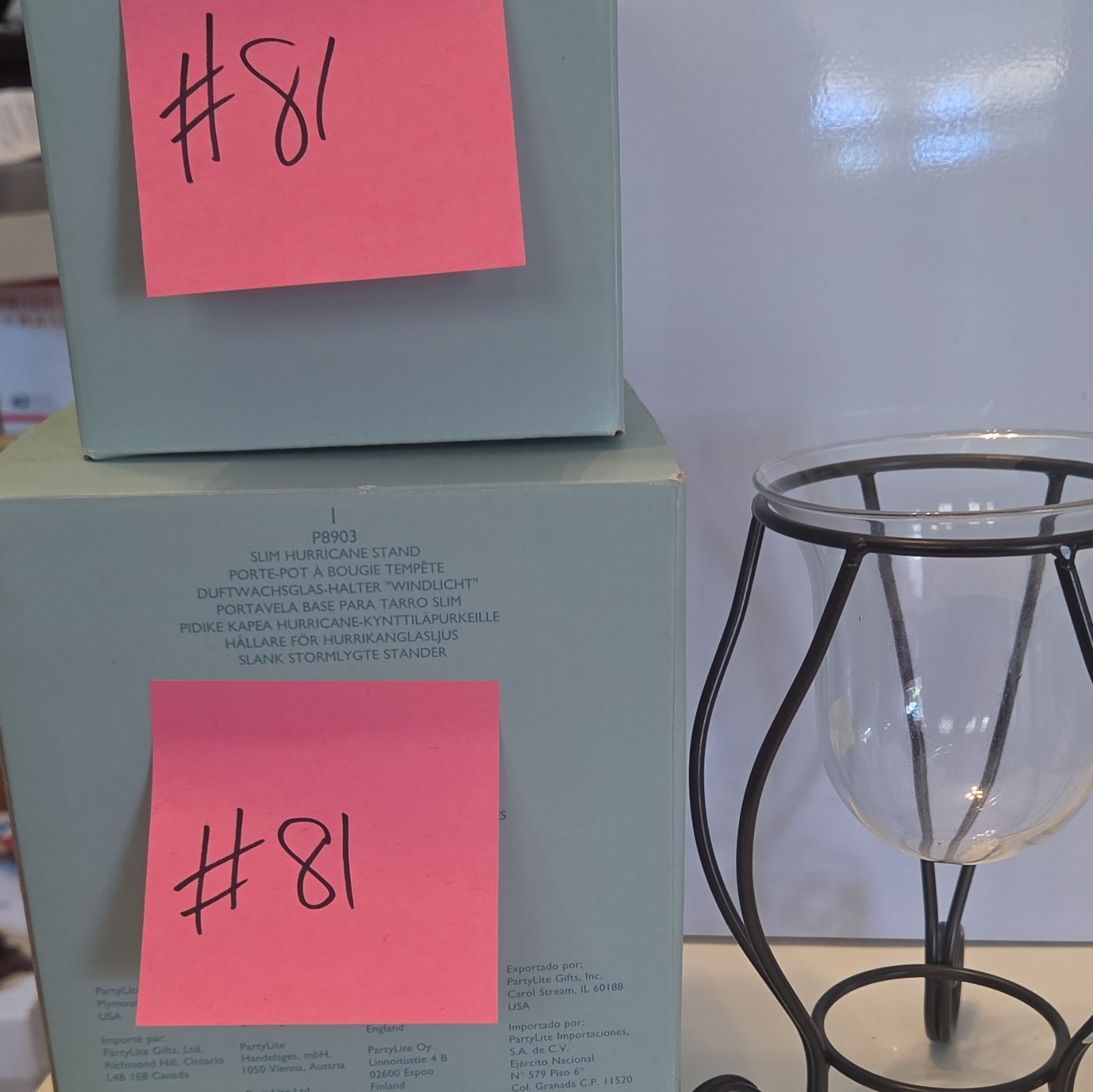 PartyLite Slim Hurricane Stand P8903 Black Metal & Clear Glass Votive Holder gallery