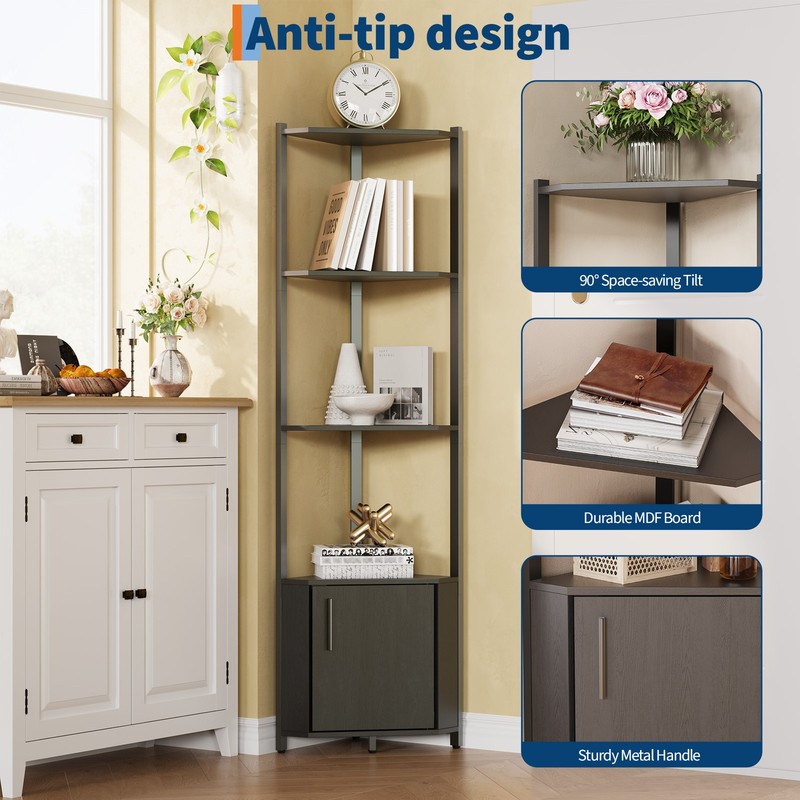 Corner Shelf with Storage 5-Tier Corner Storage Cabinet for Living Room Bedroom gallery
