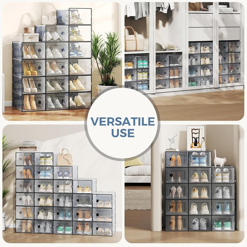 Shoe Storage Box Stackable Clear Shoe Containers Lids Display Sneaker Organizer gallery