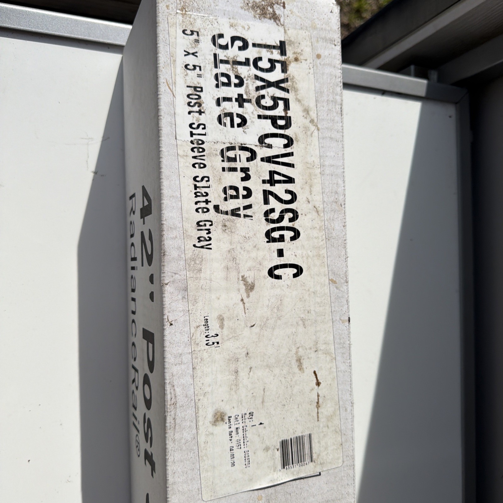 TimberTech 5 In x 5 in x 42” Slate Gray Composite Deck Post sleeve Radiance Rail gallery