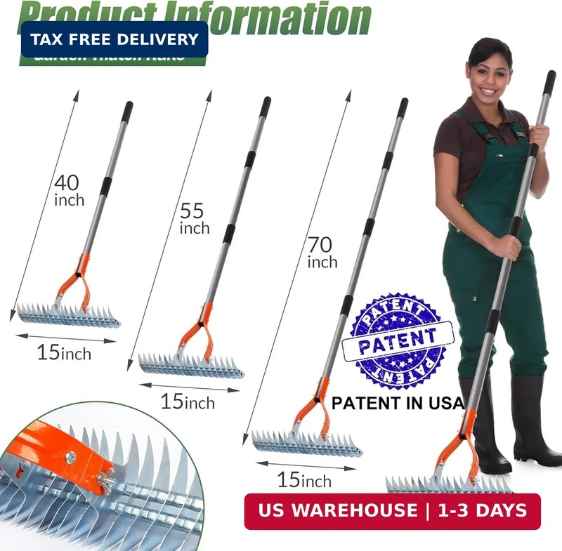 Thatch Rake for Lawn, 15-Inch Dethatcher Rake with Adjustable Sectional gallery