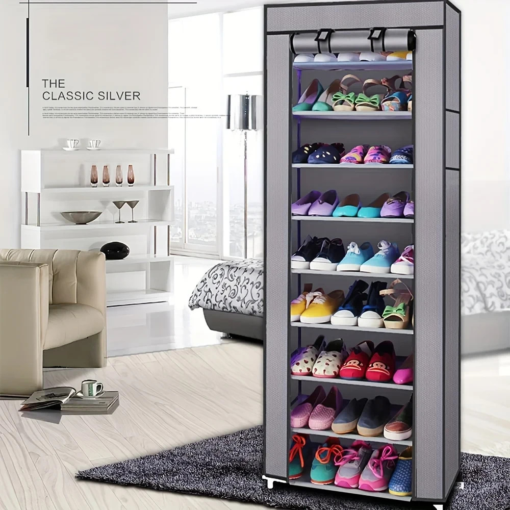 Shoe Rack 10 Layers 9 Shelf Shoes Standing Cabinet Storage Organizer Dustproof gallery