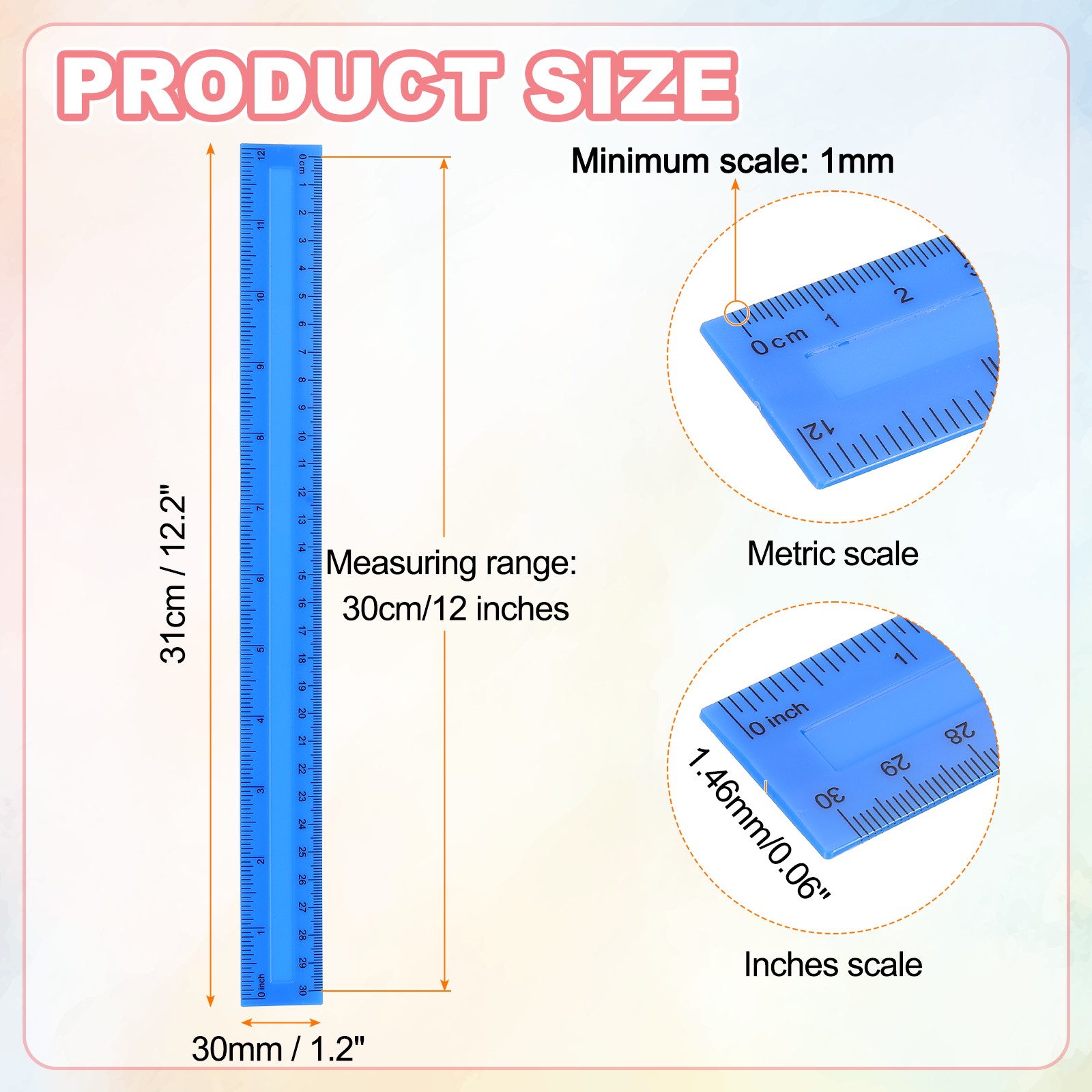 12pcs Plastic Rulers 12" (30cm) Clear Straight Ruler, Blue gallery