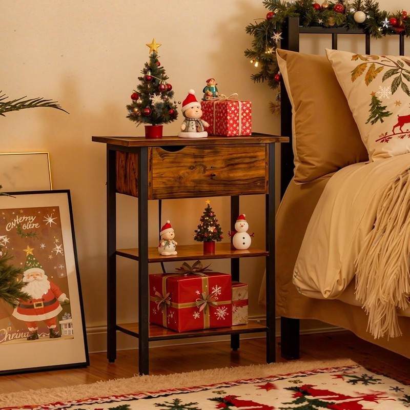 Functional Rustic End Table with Charging Station and Easy Assembly Instructions gallery