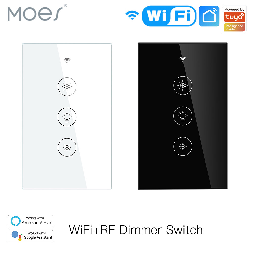 MOES WiFi RF Smart Dimmer Light Switch Wall Touch Glass Panel Alexa Google APP gallery