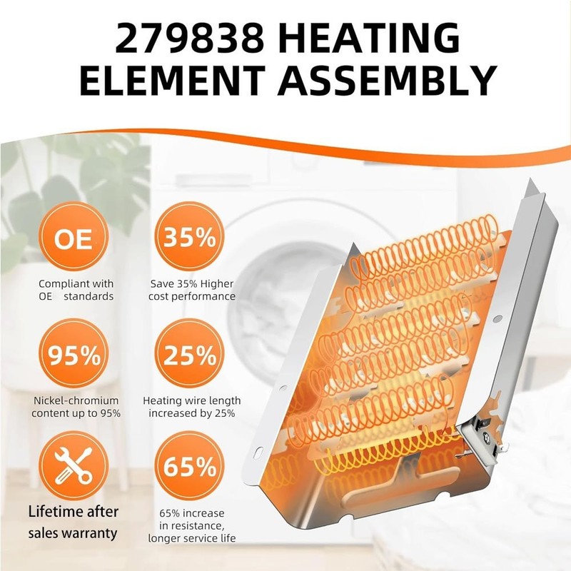 279838 Dryer Heating Element Assembly,Replacement for Whirlpool & Kenmore Dryers gallery
