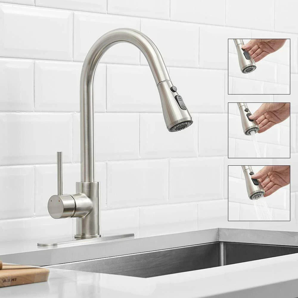 Kitchen Sink Faucet Brushed Nickel Single Handle Swivel Pull Down Sprayer Mixer gallery