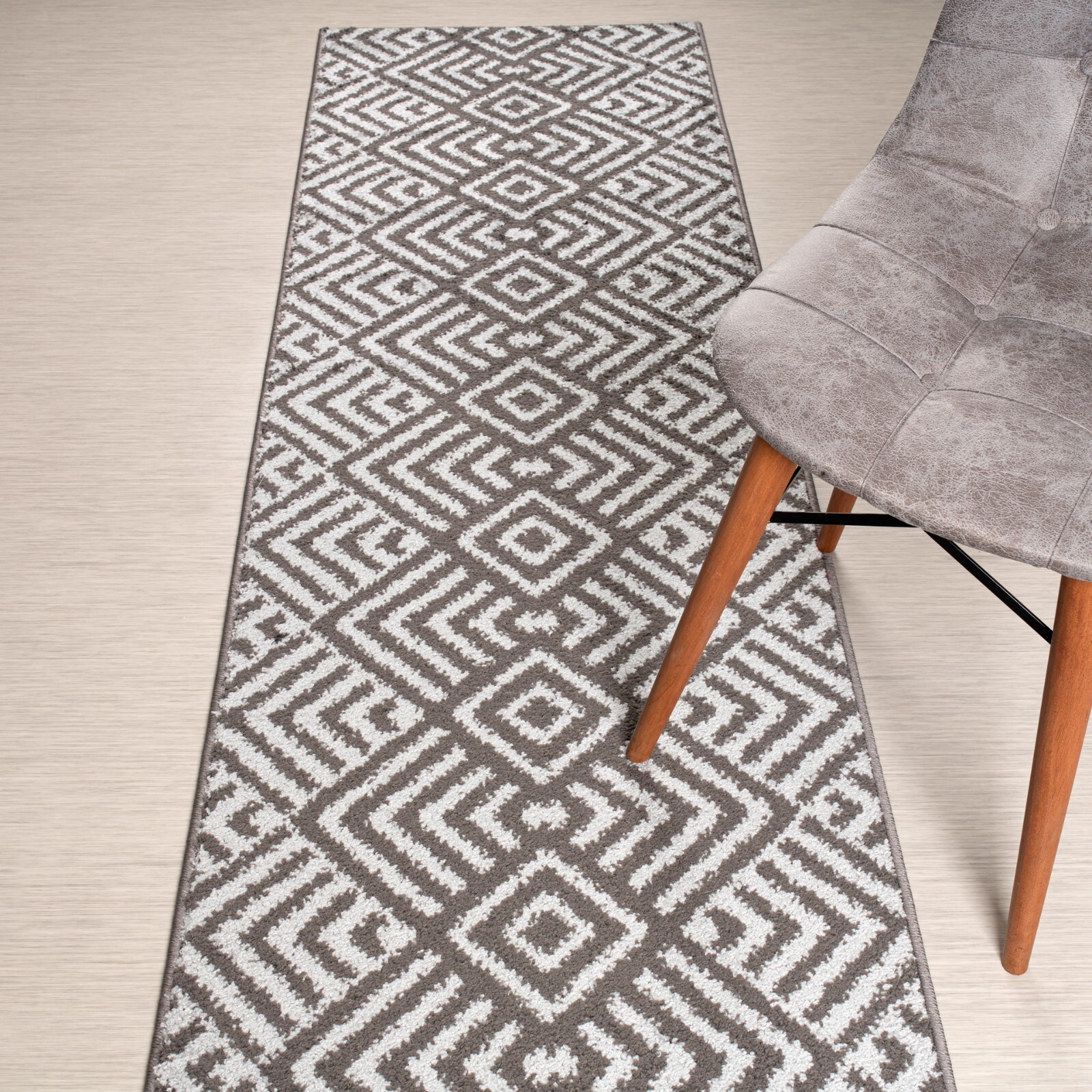 Non Slip Hallway Runner Rug with Rubber Backing, Custom Length, Chevron Grey gallery