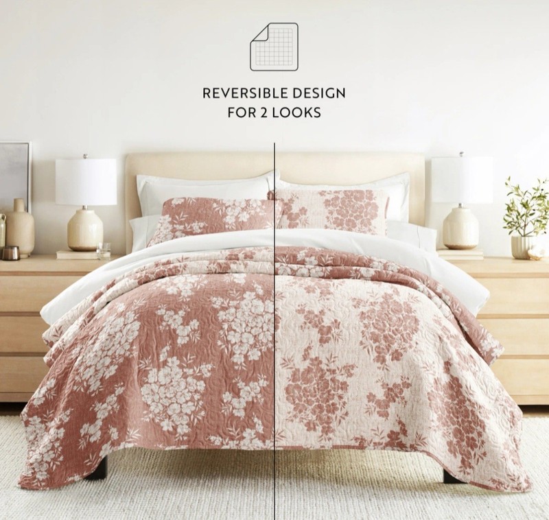 ienjoy Distressed Bouquet Reversible KING Quilt Set Bedspread - Kaycie Gray gallery