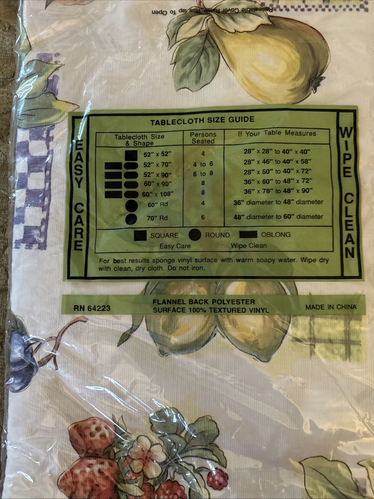 Nantucket Home 60" Round Vinyl Tablecloth Flannel Back Fruit 152 Cm Wipe Clean gallery