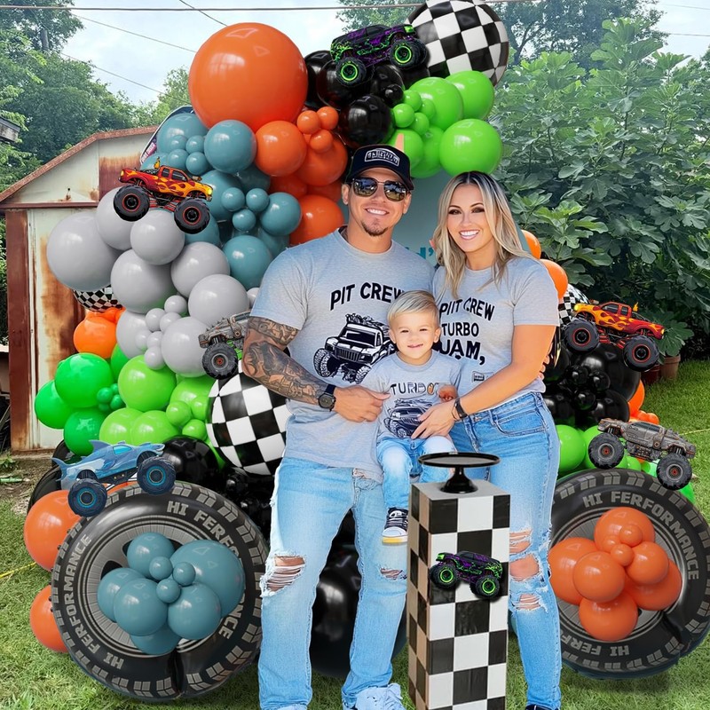 132PCS Monster Truck Decorations for Boys – Blue Gray Orange Green Balloon Ar... gallery