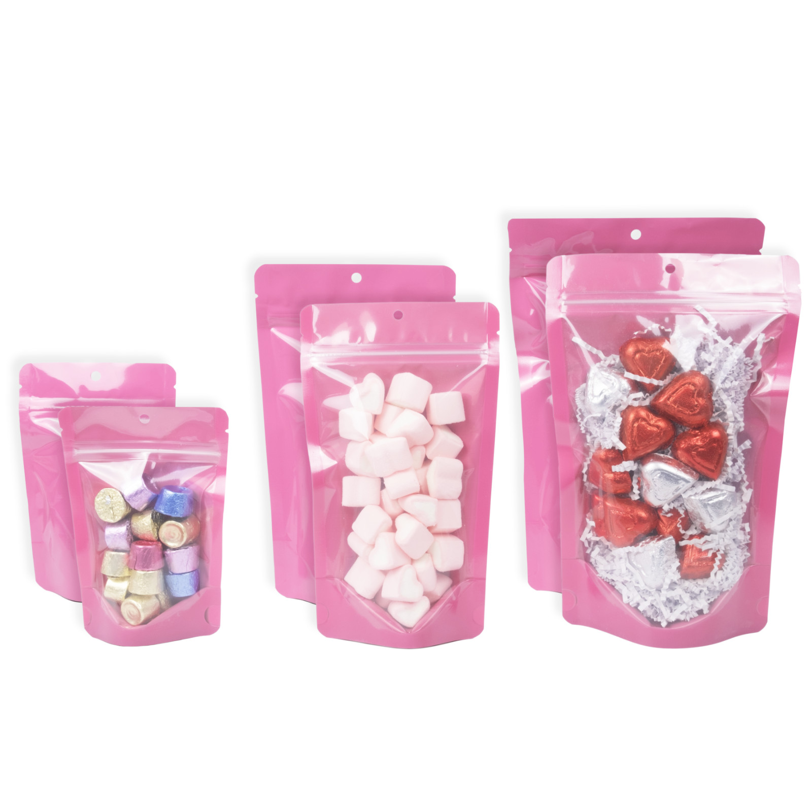 PackFreshUSA 5 Mil Pink & Clear Stand-Up Pouches Bags w/ Hang Hole - 1000 Pcs gallery