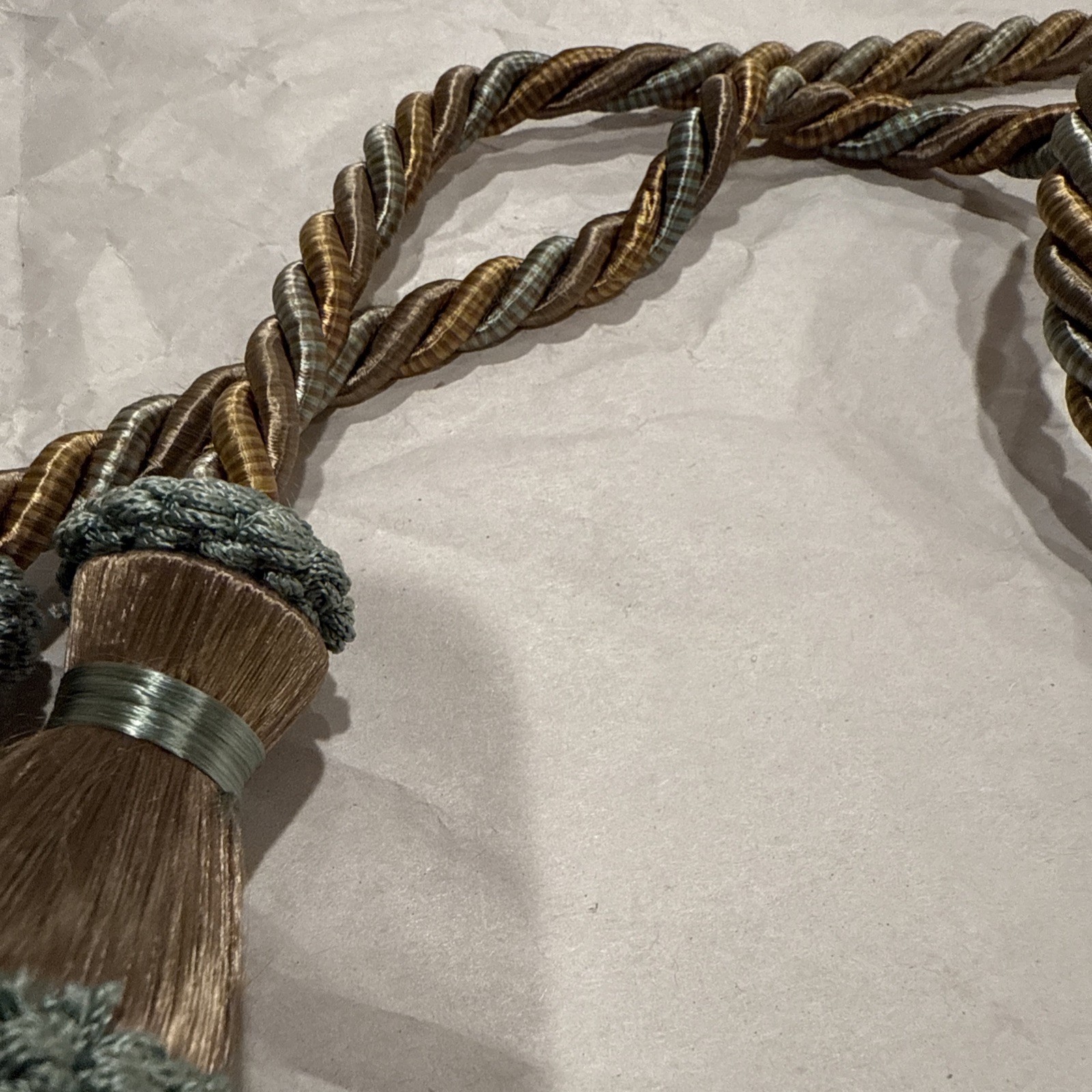 Unique VTG Double Rope Brown And Blue Swag Tassel Tie back Curtain 84 In Long gallery