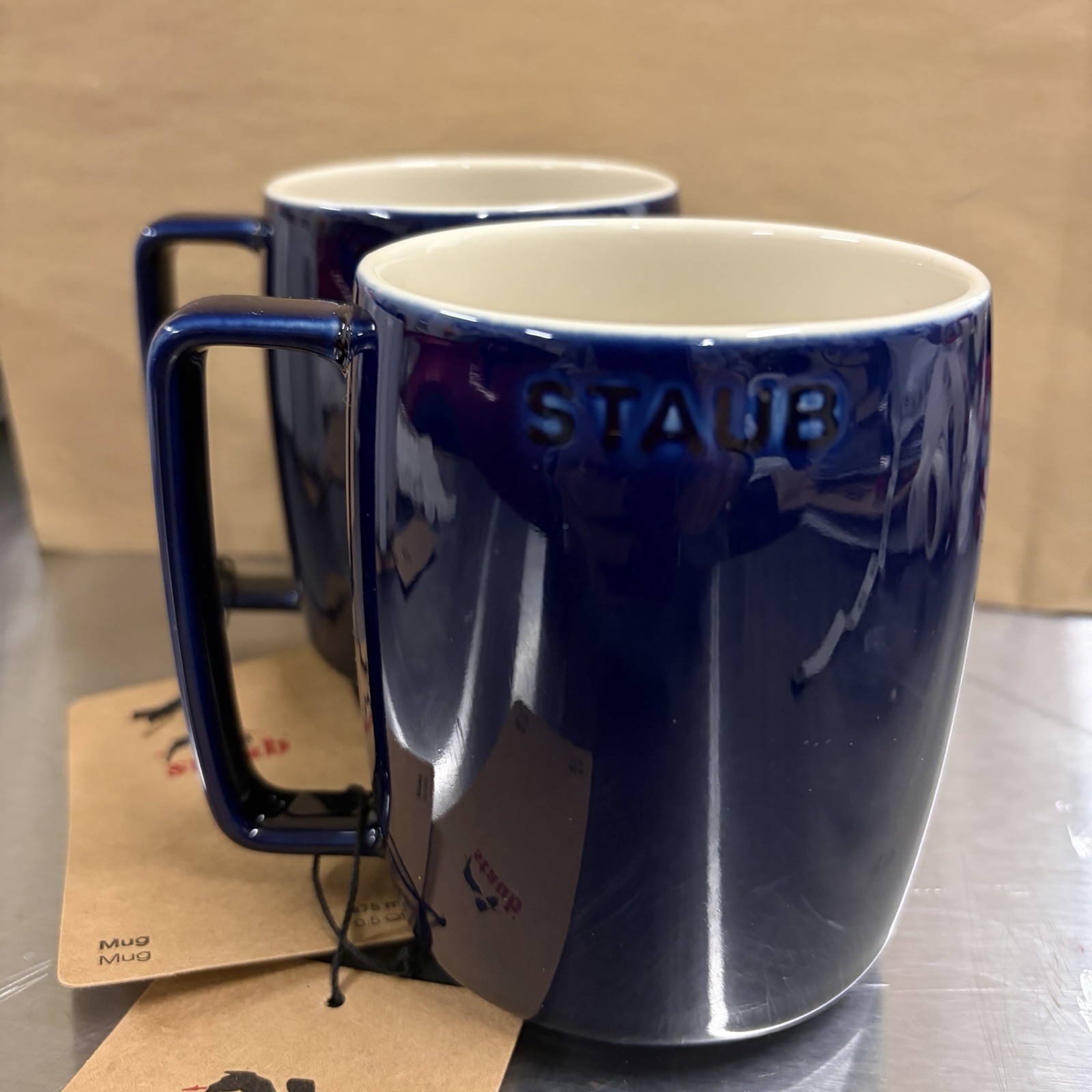 NEW - (2) Staub Dark Blue Stacking Mugs, 16 Oz. gallery