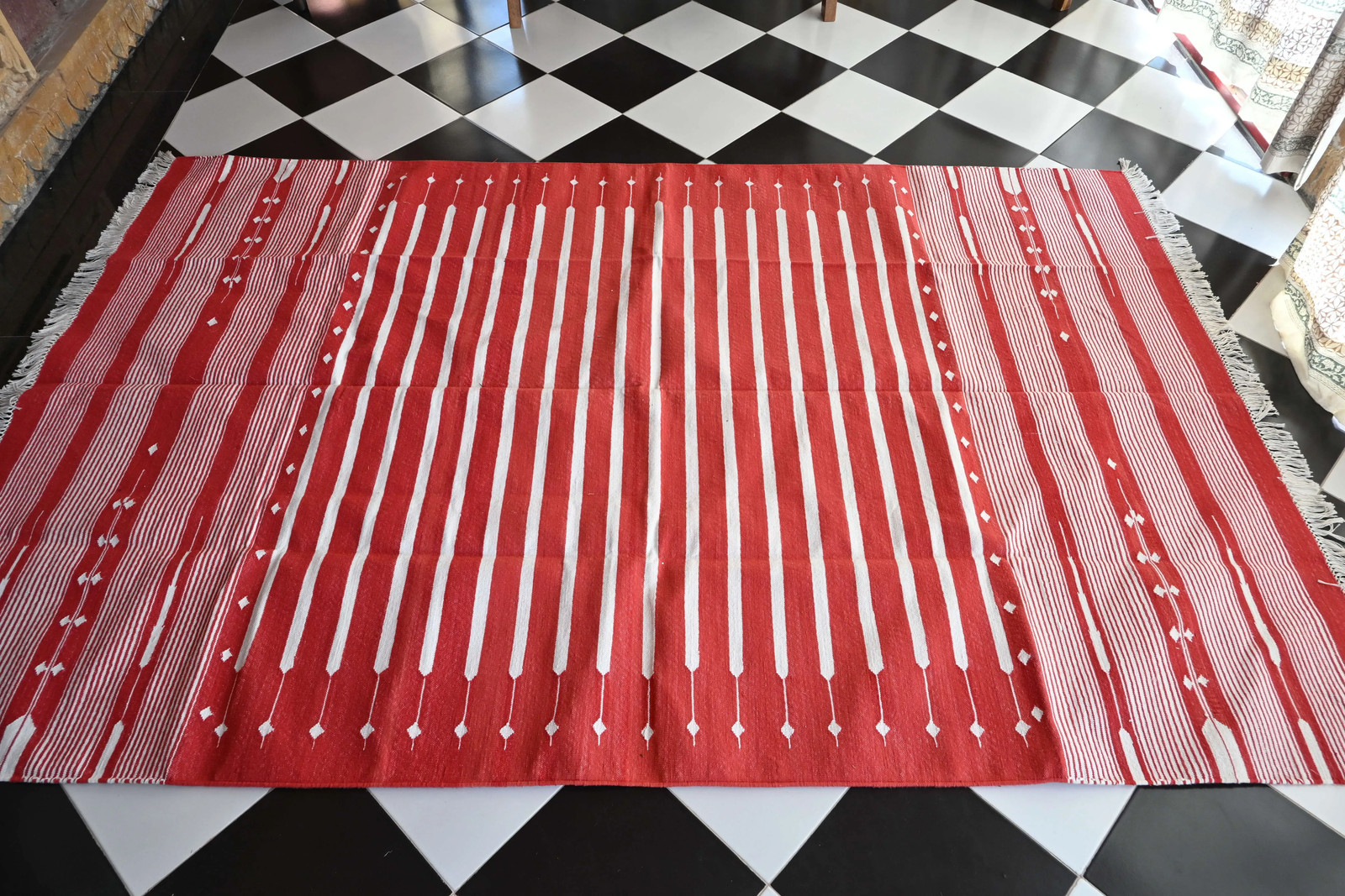 Rugmoda Cotton Red White Striped Geometric 5x8 Living Room Area Rug Handwoven gallery