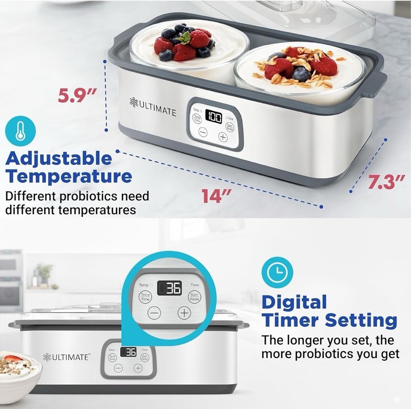 Ultimate Probiotic Yogurt Maker with Adjustable Temperature & Time (2 bowls) gallery