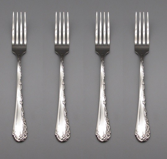SET OF FOUR - Oneida Stainless Flatware - BELLE ROSE - Dinner Forks * USA