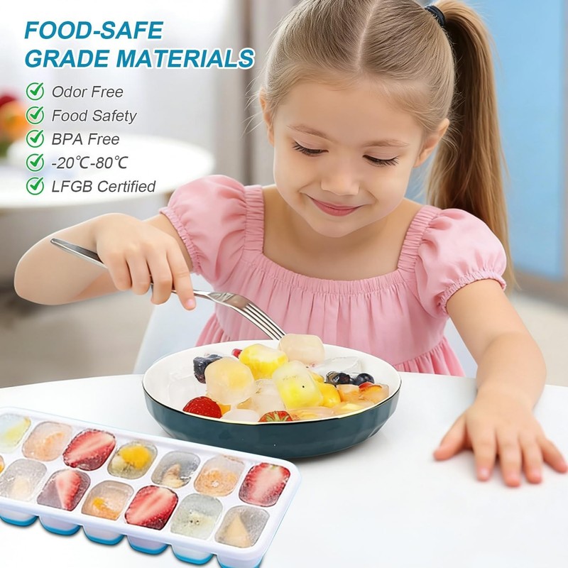 Ice Cube Tray with Lid, Easy-Release, Flexible, Ice Cube Tray, Spill-Resistant, gallery