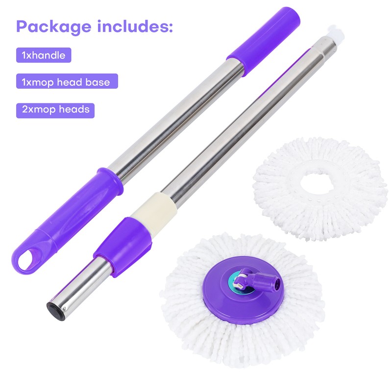 360° Rotating Spinning Mop Pole Handle Replacement Floor Cleaning Tool + 2 Heads gallery