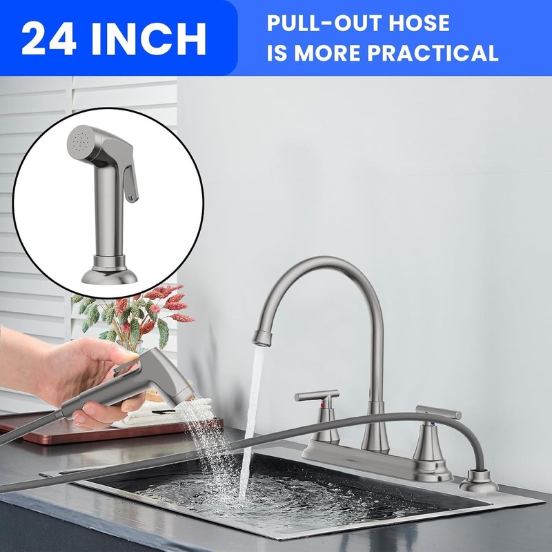 HURRAN 2-Handle Kitchen Faucet w/ Pull-Out Sprayer Nickel gallery