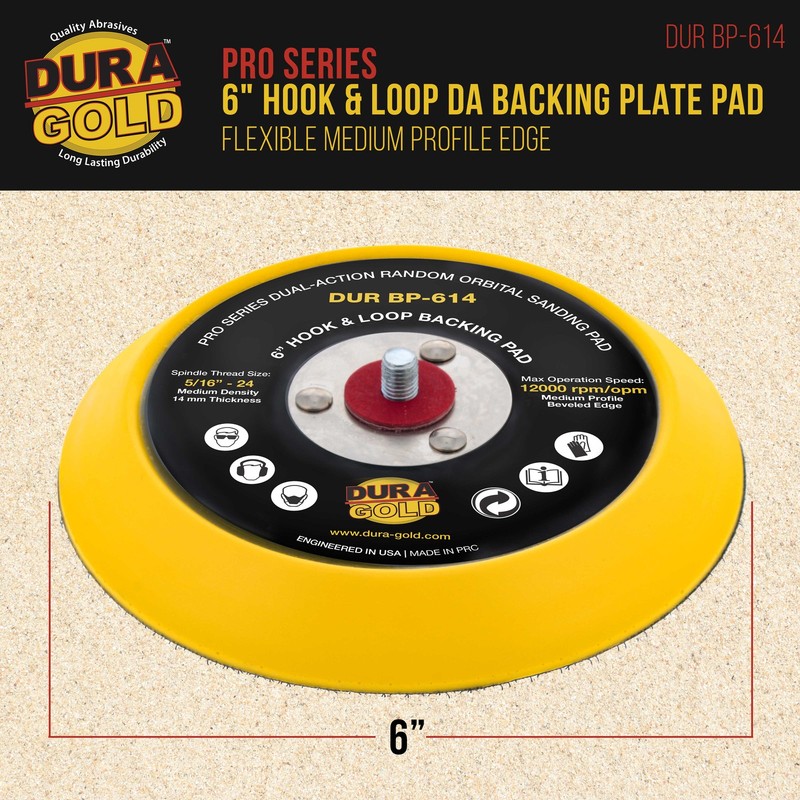 6" Hook & Loop DA Sander Backing Plate Pad, 14mm Medium Profile Edge, Sanding gallery