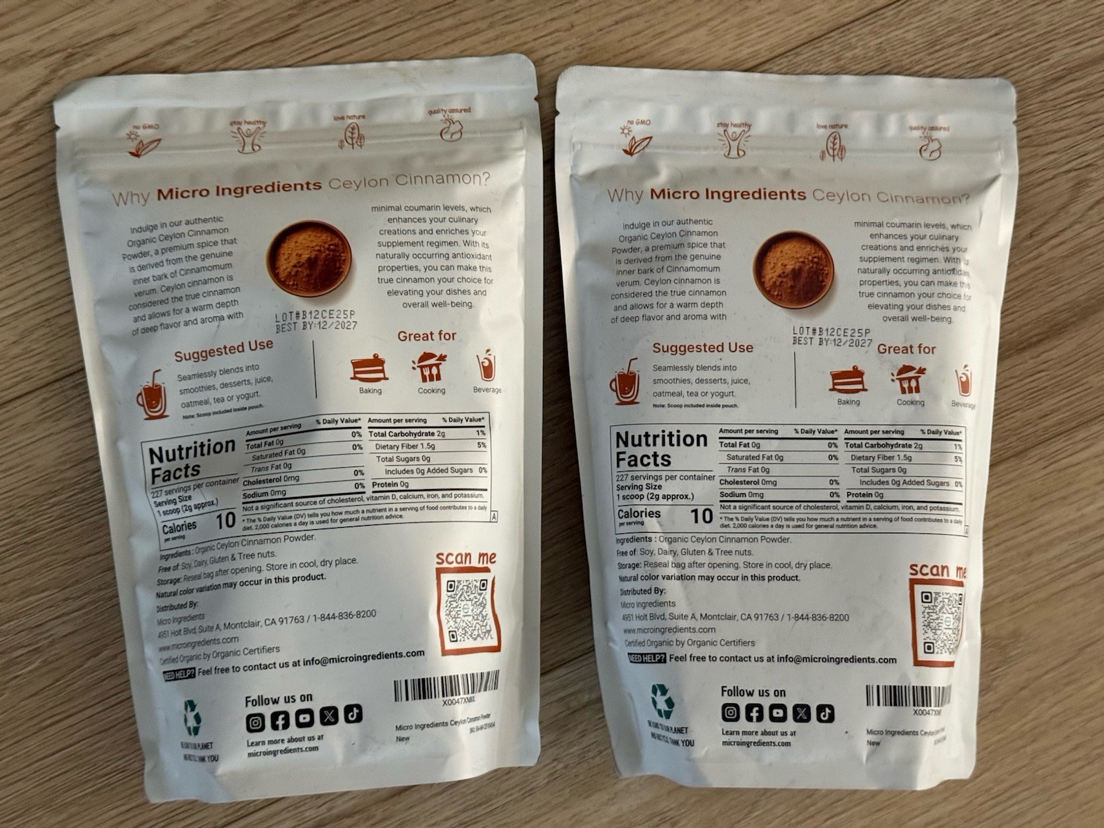 2x Micro Ingredients Organic Ceylon Cinnamon Powder 1lb Each Bag Cooking&Drinks gallery