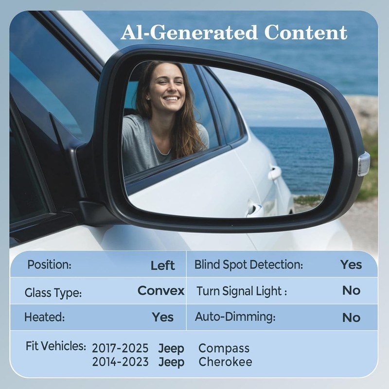 Driver Left Side Mirror Glass - Compatible with Jeep Vehicles - Compass 2017-... gallery