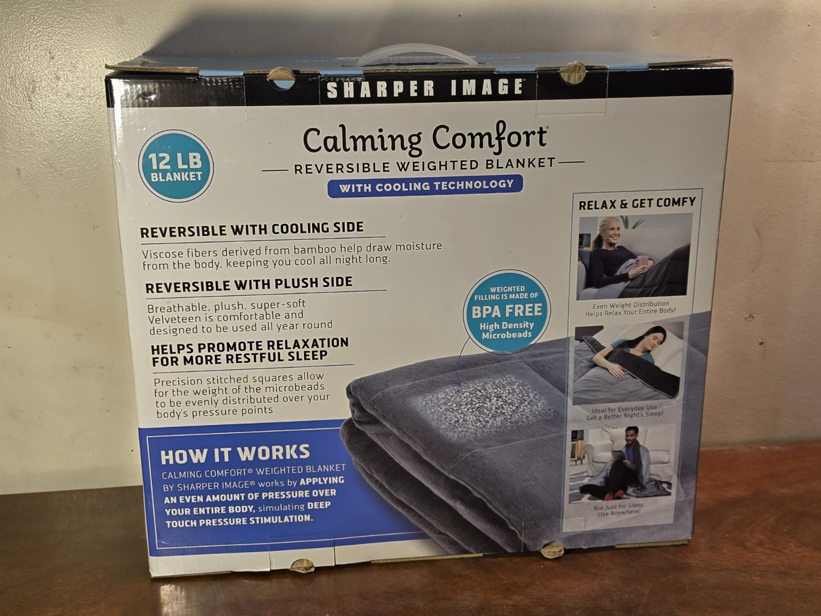 NEW! SHARPER IMAGE CALMING COMFORT 12 POUND REVERSIBLE WEIGHTED BLANKET gallery