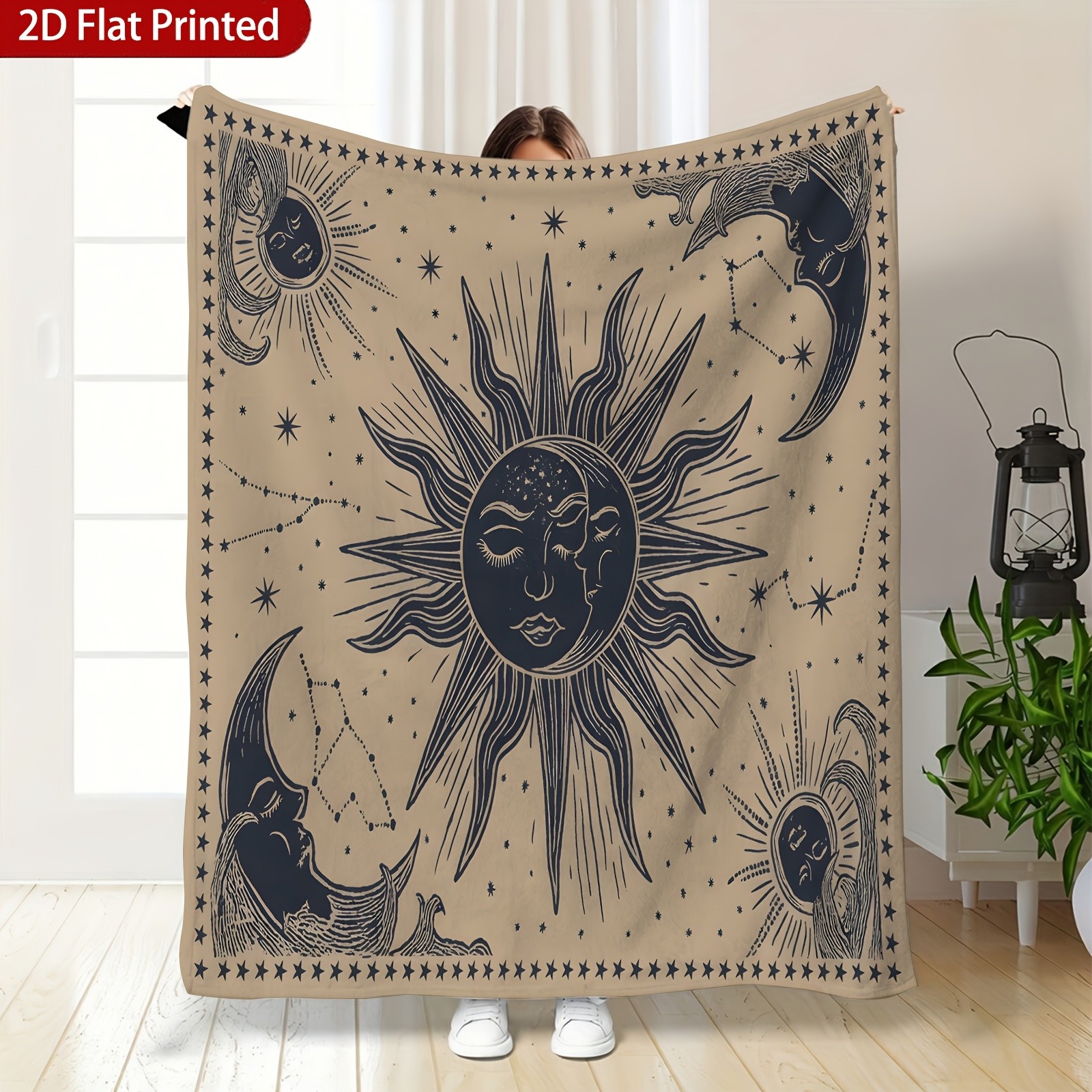 Top Pick Bohemian Style Outdoor Blanket Black And White Sun Moon Pattern Picnic gallery