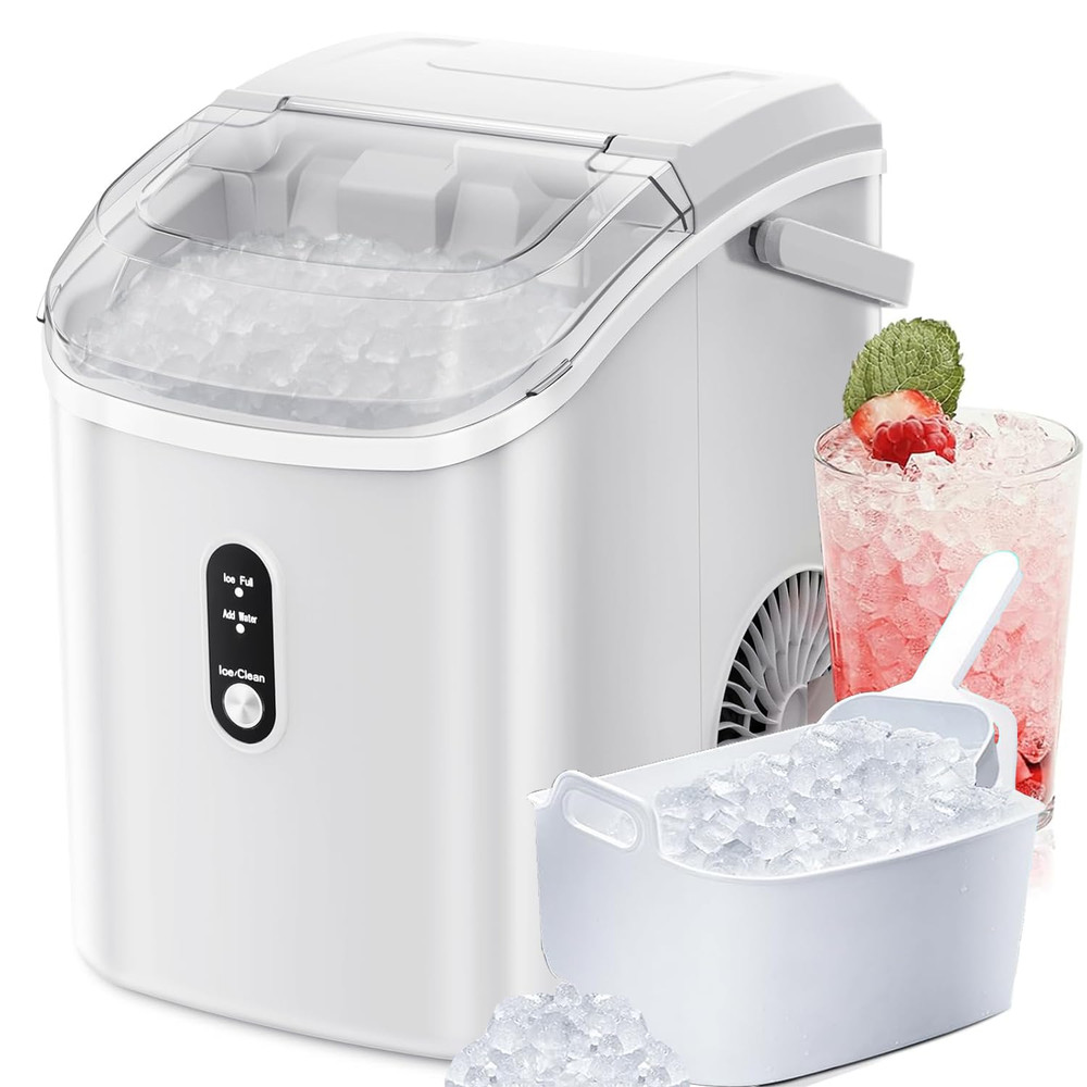 Portable Countertop Ice Maker - Soft Chewable Pellet Ice, Self-Cleaning, 34Lbs/D