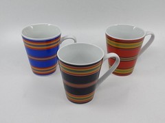 Set 3 Pendleton Home Collection Multicolor Striped Mugs Red Black & Royal Blue