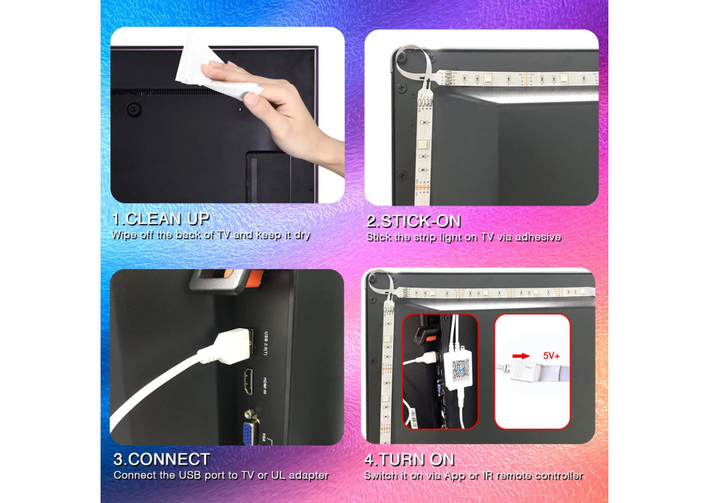 LED Backlights 15ft for 65-75in TV, USB RGB Strip with Remote for HDTV & Bedroom gallery