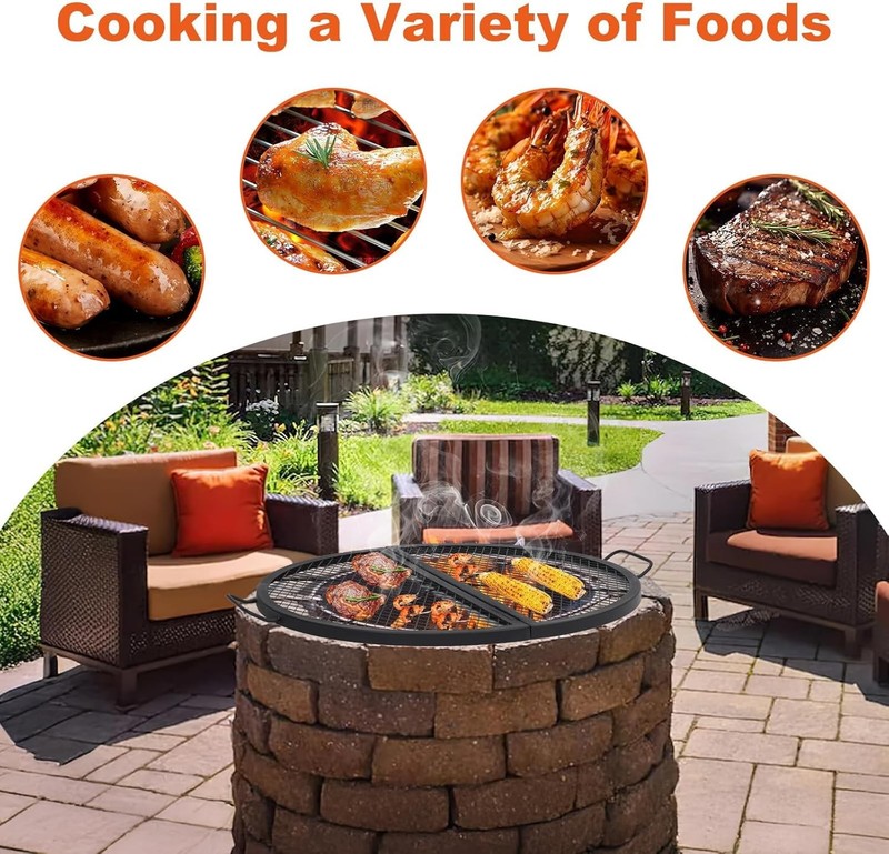 Fire Pit Grill Grate Foldable Round Cooking Grate Heavy Duty Steel for Campfire gallery