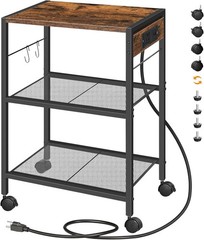 3-Tier Rustic Mobile Printer Stand with Charging Station – Space-Saving Design