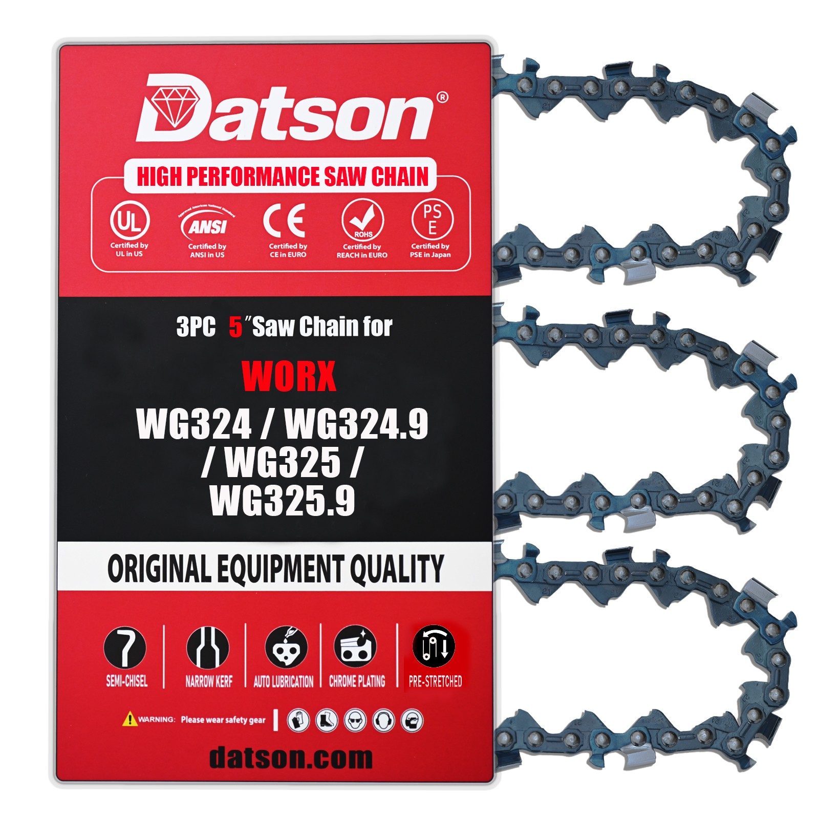 5 Inch Chainsaw Chain for WORX WG324 / WG324.9 / WG325 / WG325.9 Chainsaw 3pc gallery