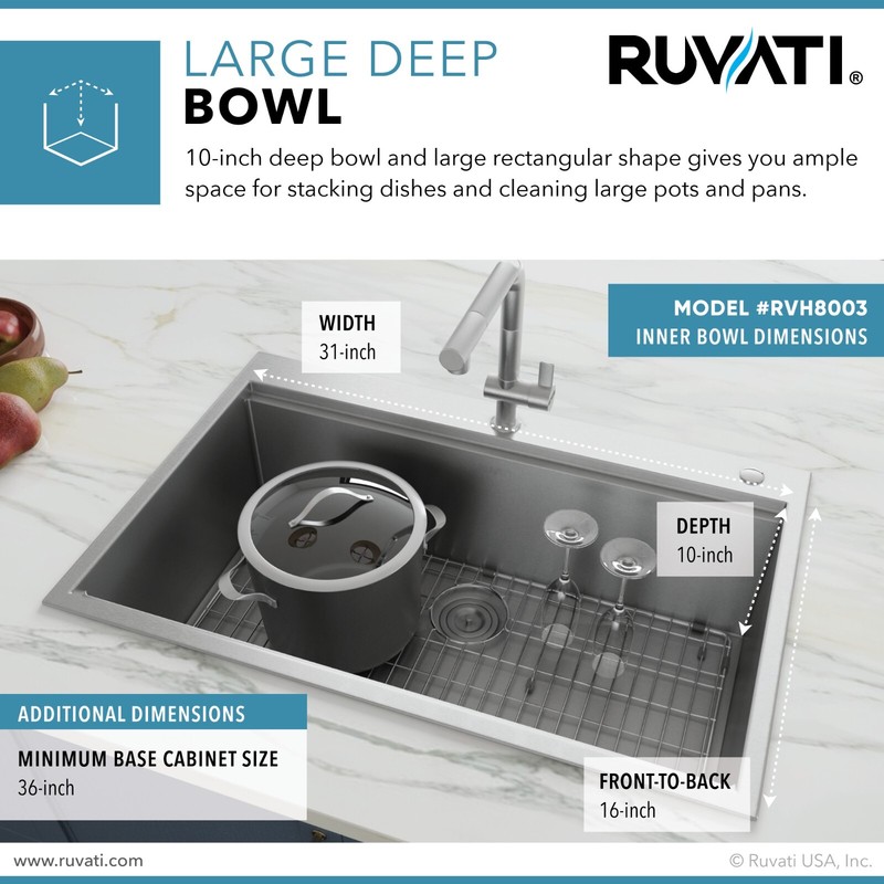 Ruvati 33x22 inch Workstation Ledge Drop-in 16 Gauge Kitchen Sink- RVH8003 gallery