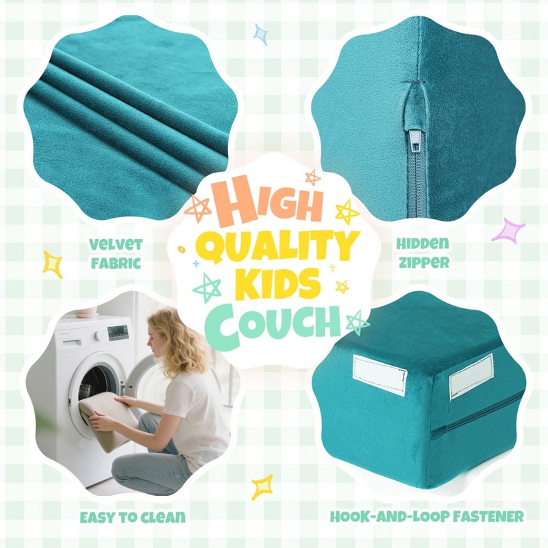 Kids Modular Play Couch, Foldable Velvet Foam Sofa & Convertible Toddler Fort gallery
