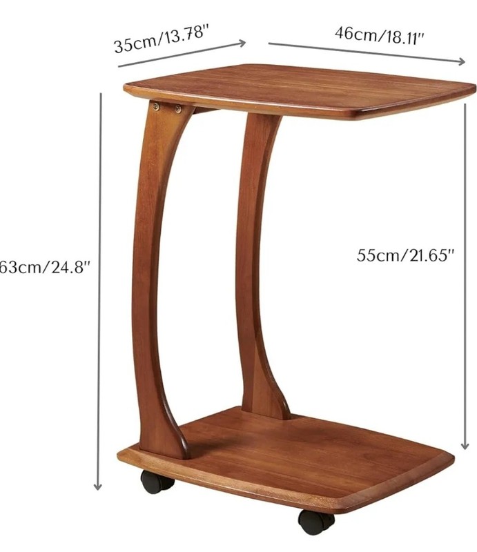 Emerson Solid Wood End Table with Rolling Wheels, C Shaped Side Table, TV... gallery