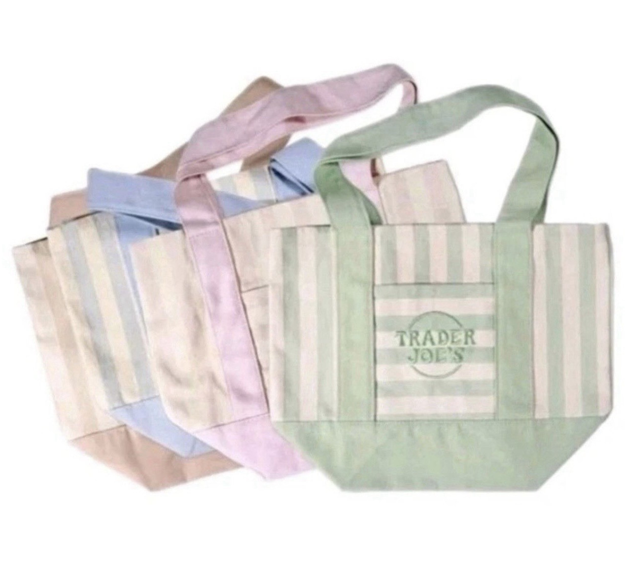 Trader Joe's Pastel Striped Reusable Tote Bag Multicolor 13x10.5x6 New gallery