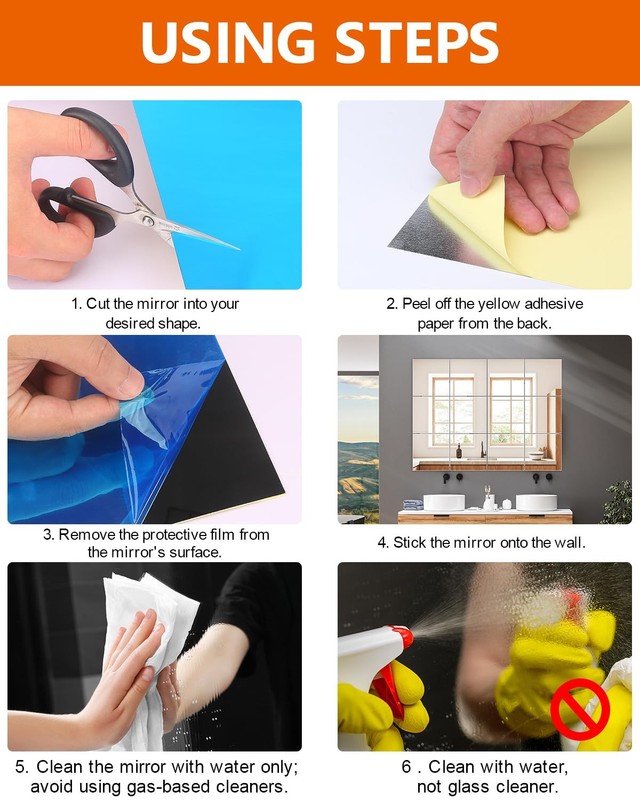 12Pack Acrylic Flexible Mirror Sheets,12x12 Inch Self-Adhesive Mirror Tiles gallery